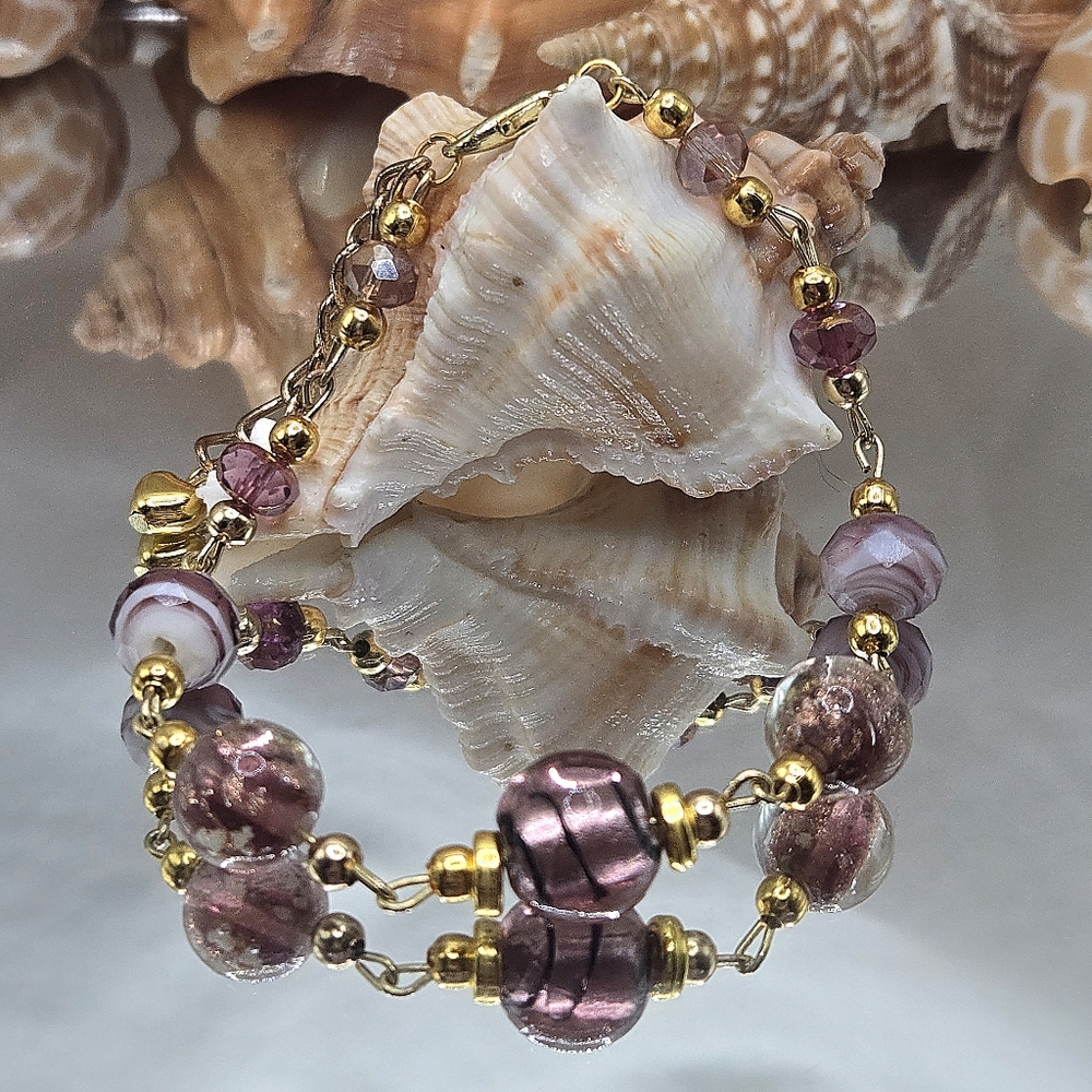 Hand Crafted Purple Murano Glass Beaded Bracelet